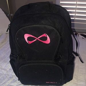 black sparkly Nfinity bag with pink logo